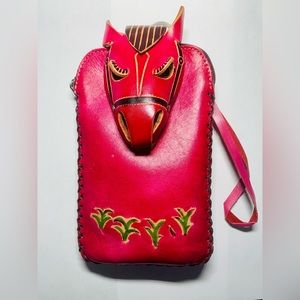 Handmade Rose Pink Leather Horse Handbag